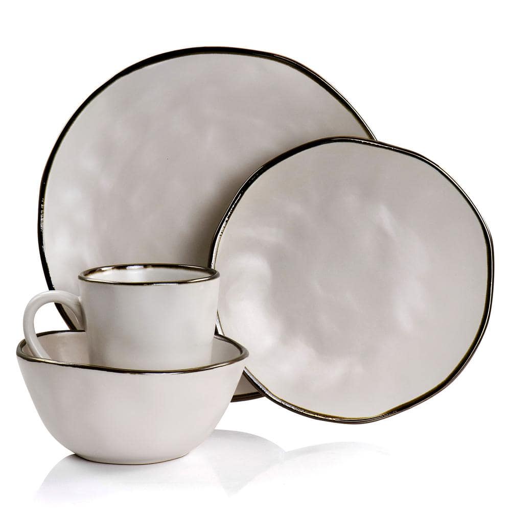 Matte White Ceramic 16-Piece Dinnerware Set with Gold Rim