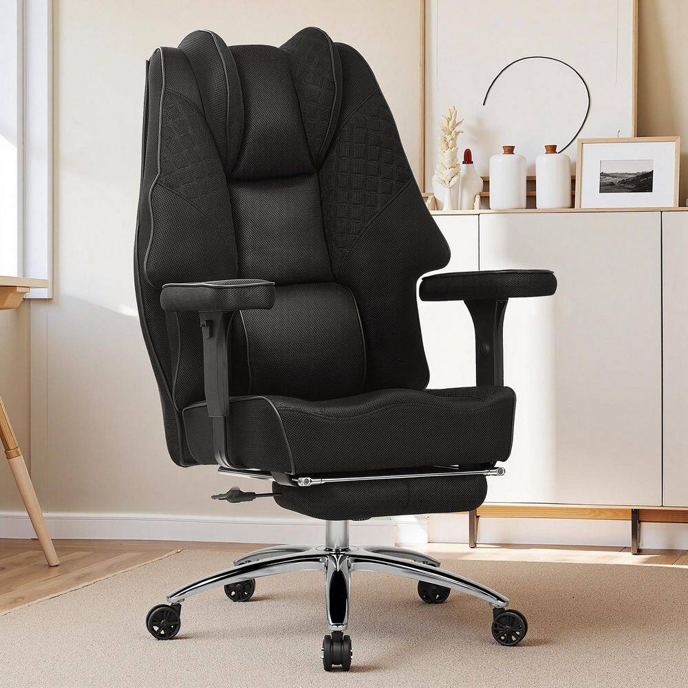 Executive Office Chair Mesh Upholstered Desk Chair Ergonomic Task Chair in Black with Flip-Up Arms