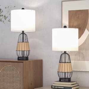 Heideman 23.5 in. Painted Black Indoor Table Lamp with White Linen Shade