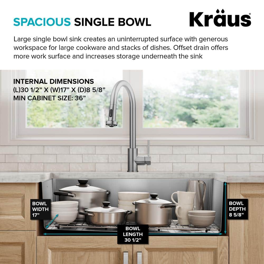 Kraus 32.5" Stainless Steel Single Bowl Drop-In Kitchen Sink