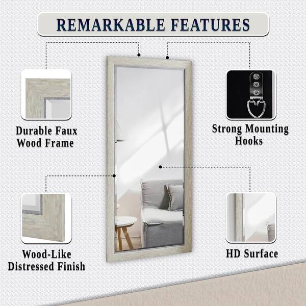 HOMESTOCK 66H X 32W Distressed white Full Length Mirror for Home