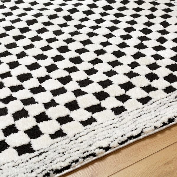 2 Pieces Modern Abstract Houndstooth Black Washable Door Mat Non