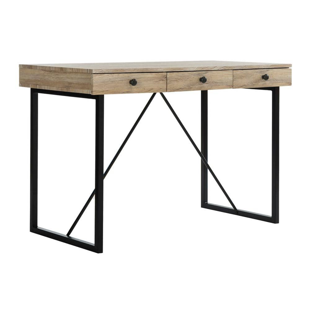 Transitional Black and Oak 3-Drawer Home Office Desk