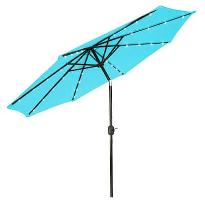 9 ft. Deluxe Solar Powered Led Lighted Patio Umbrella in Teal