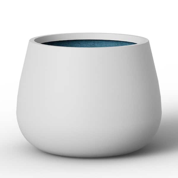 12.5 in. Small Pearl White Concrete Round Planter with Enhanced Interior Indooe/Outdoor Flower Pot with Drainage Holes