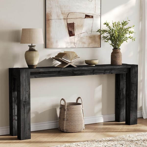 Turrella 71 in. Black Rectangle Solid Wood Console Table, Farmhouse Narrow Sofa Table Behind The Couch for Living Room