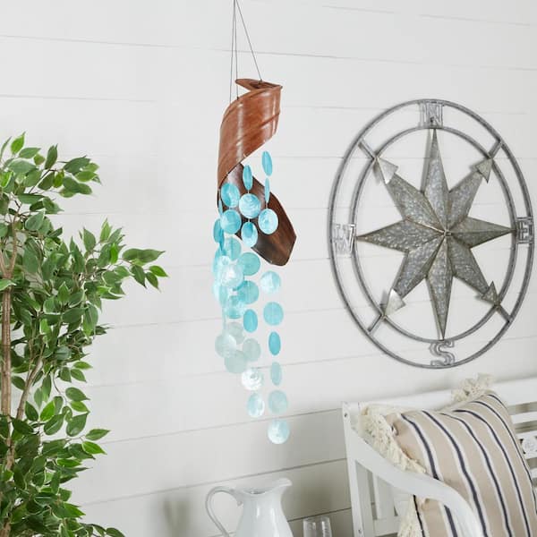 32 in. Teal Shell Spiral Waterfall Windchime