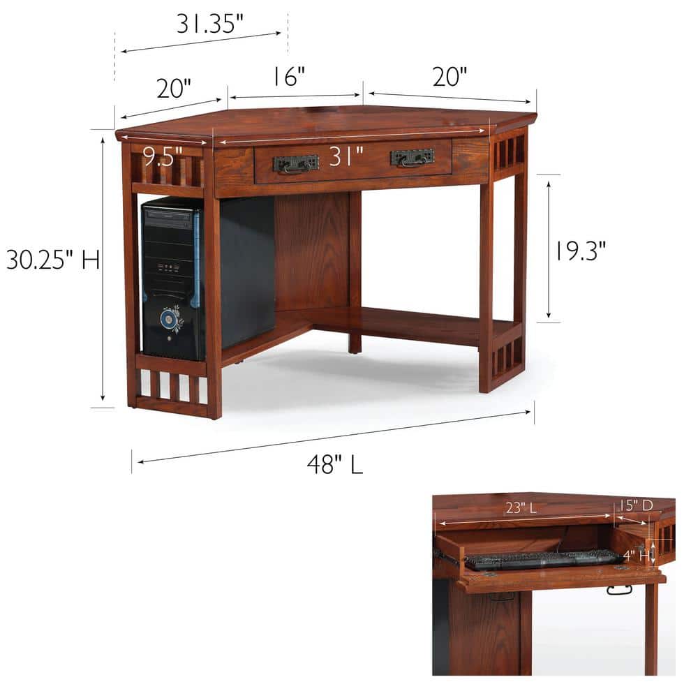Mission Oak Corner Desk with Drawer and Keyboard Tray