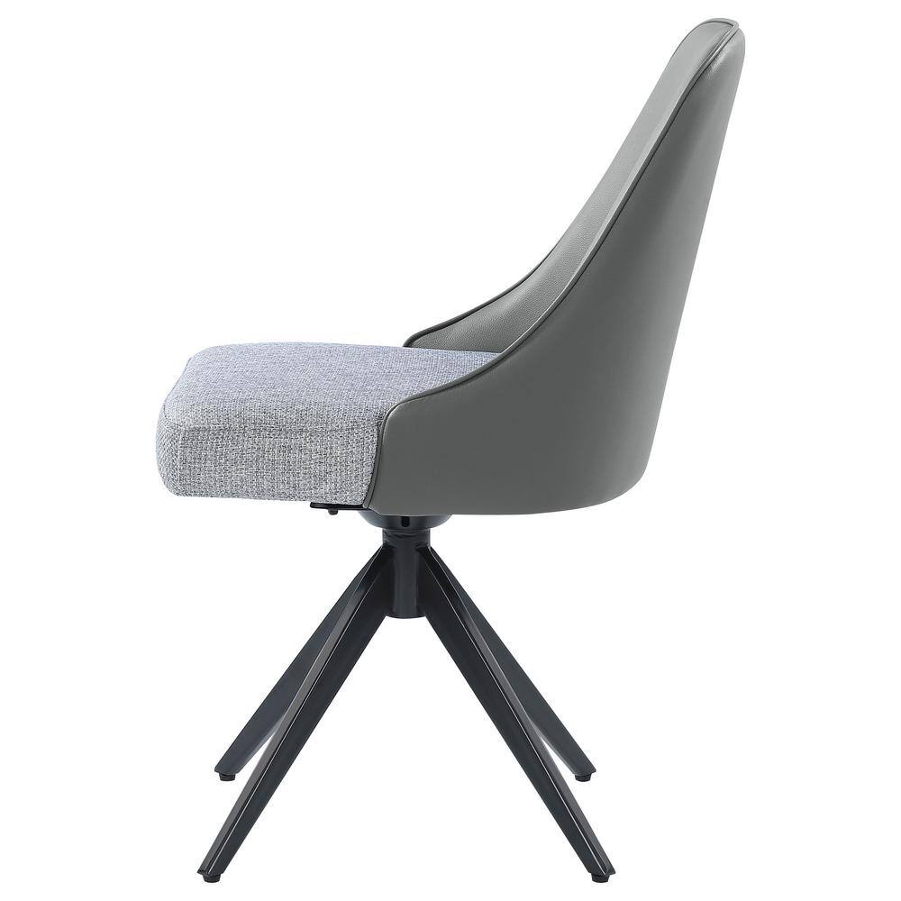 Gray Faux Leather and Fabric Swivel Side Chair with Metal Legs