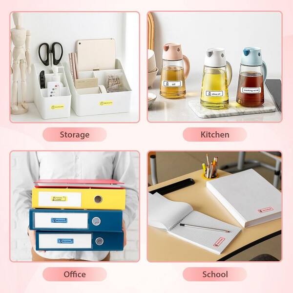 Ahfiwaso - Label Maker Machine with Tape, Built-in Cutter and Multiple Templates in Pink