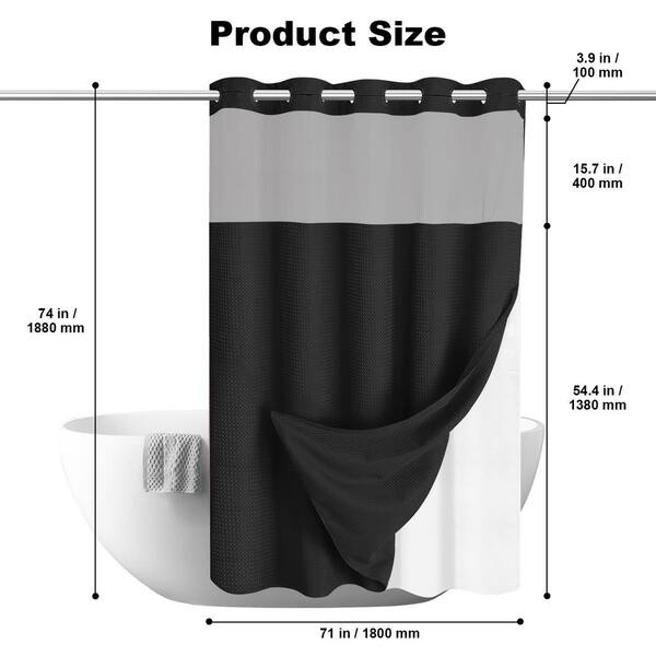 YellyHommy Black Waffle Texture Shower Curtain - Heavy Duty, Water Resistant, 72x84 Inches With Hooks