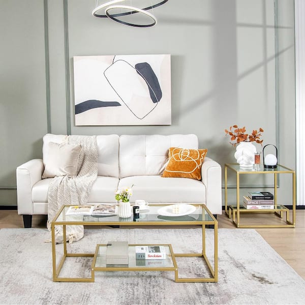 45 in. Coffee Table Set of 3 Rectangle Glass Modern Coffee Table And 2 Accent Table for Living Room