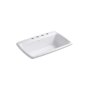 Cape Dory Drop-in Cast Iron 33 in. 4-Hole Single Bowl Kitchen Sink in White