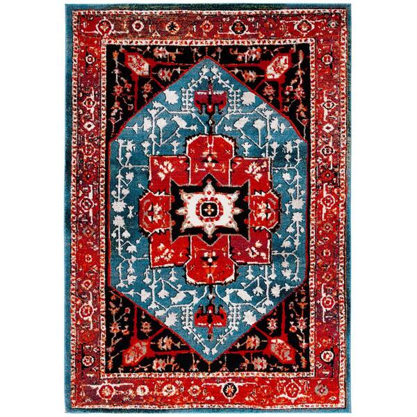 Vintage Hamadan 8 ft. x 10 ft. Red/Blue Medallion Ornate Area Rug