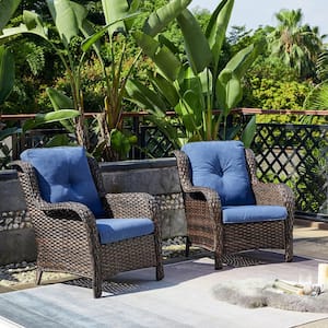 Carolina Brown Wicker Outdoor Lounge Chair with Blue Cushion (2-Pack)