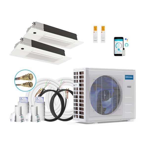 MRCOOL DIY 18,000 BTU 1.5-Ton 2-Zone 21 SEER Ductless Mini-Split AC and Heat Pump with Cassettes 9K+9K & 25,50ft Lines