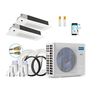 DIY 18,000 BTU 1.5-Ton 2-Zone 21 SEER Ductless Mini-Split AC and Heat Pump with Cassettes 9K+9K & 16,50 ft Lines