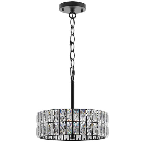Emeritpro 70.9 in. Black Drum Chandelier 3-Light E12 Modern Hanging Light with Crystal Glass Shade for Dining Room Bedroom Kitchen