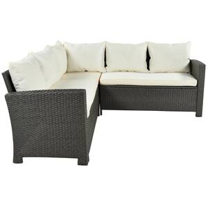 8-Piece Wicker Outdoor Conversation Sectional Sofa Set Patio Furniture Dining Table Set with Beige Cushions & Ottoman