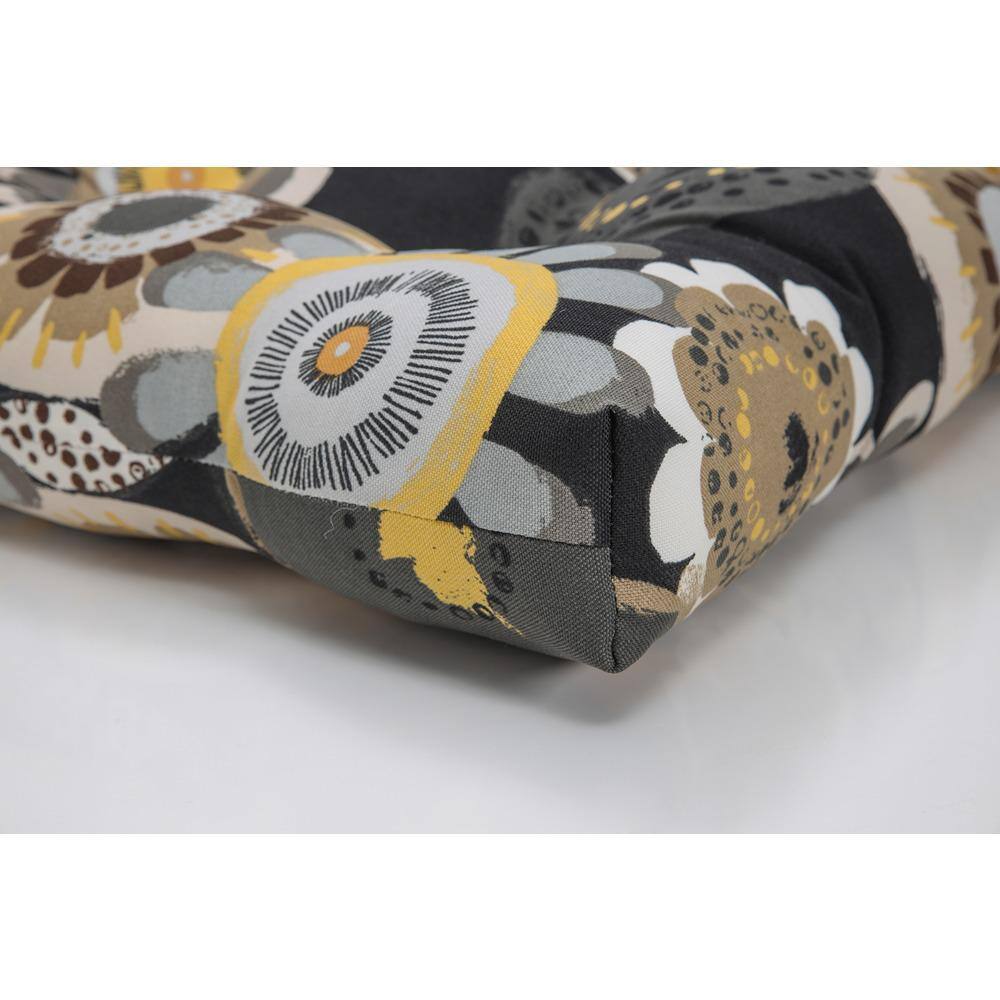 Black and Yellow Floral Tufted Chair Pads with Ties, Set of 2