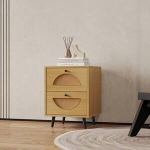 Grondin Boho Style 2-Drawer Natural Nightstand with Woven Rattan Drawer Front 20.87 in. H x 15.75 in. W x 15.75 in. D