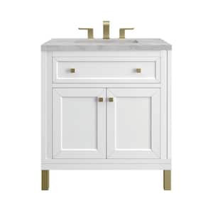 Chicago 30.0 in. W x 23.5 in. D x 34.0 in. H Single Bathroom Vanity Glossy White and Victorian Silver Quartz Top