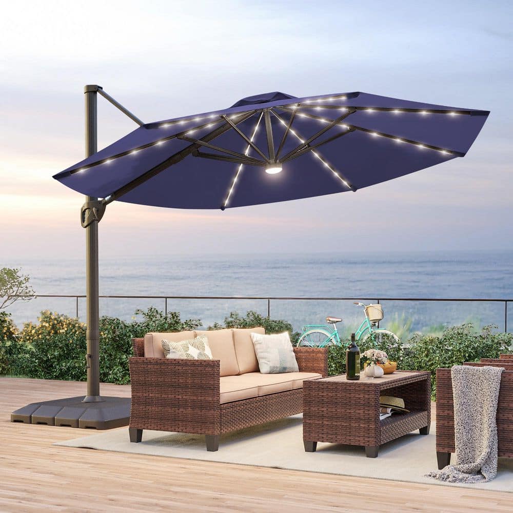 Sonkuki 11 ft. Solar LED Round Aluminum Cantilever Outdoor