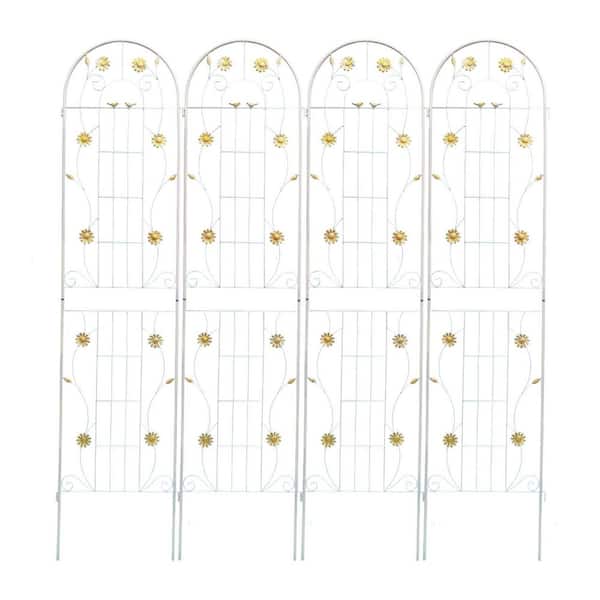 wayofatry 4 Pack 86.7 in. Height Metal Garden Rustproof Trellis Outdoor Flower Support with Pattern for Climbing Plants in White