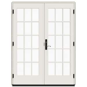60 in. x 80 in. W-5500 Desert Sand Clad Wood Left-Hand 15-Lite French Patio Door with White Paint Interior