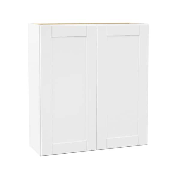 Shaker 33 in. W x 12 in. D x 36 in. H Assembled Wall Cabinet in Satin White