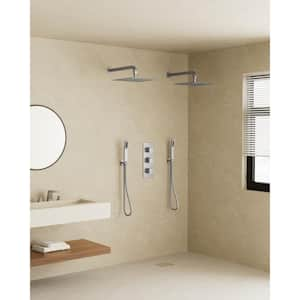 Thermostatic Valve 8-Spray 12 in. and 12 in. Wall Mount Dual Shower Head and Handheld Shower in Brushed Nickel