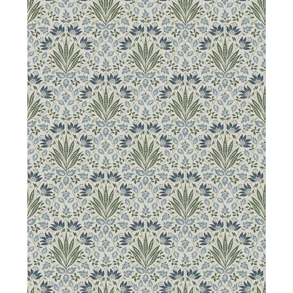Woodbury Blue Floral Damask Wallpaper