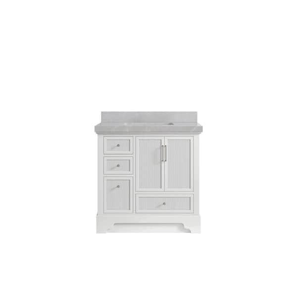 Willow Collections Alys 36 in. W x 22 in. D x 36 in. H Single Sink Bath Vanity Center in White with 2" Pearl Gray Quartz Top