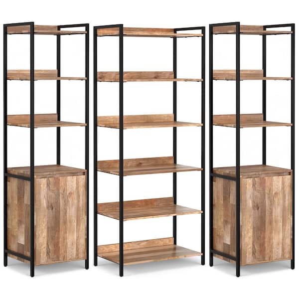 Simpli Home Kelsey 74 in. Tall Solid Mango Wood Bookcase 3-Piece Set in Natural Color