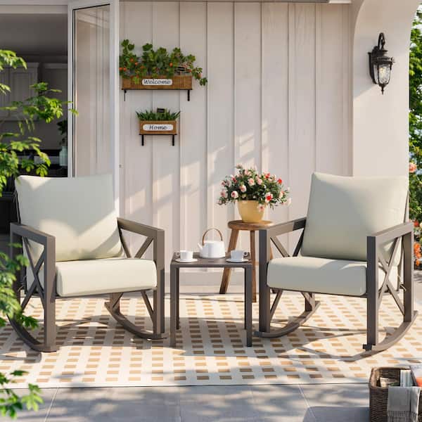 ELPOSUN 3-Piece Metal Patio Conversation Set with Beige Cushions
