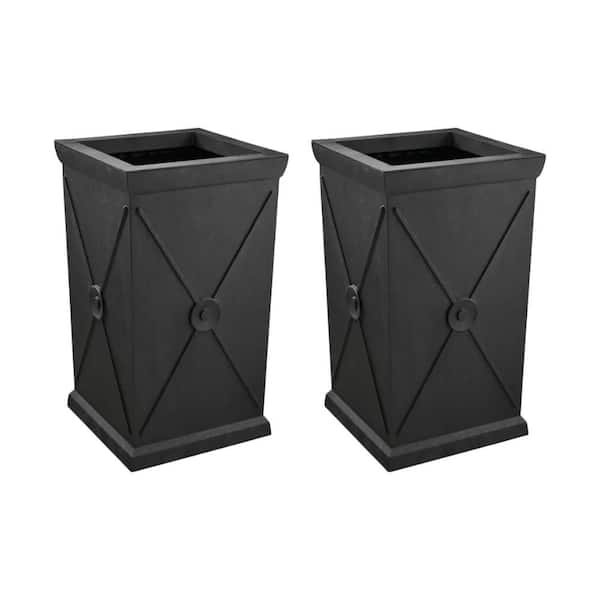 Monarch Medium Black Rubber Recycled Self-Watering Tall Square Planter (14.9 in. L x 14.9 in. W x 26 in. H) 2 Pack