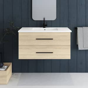 Napa 40 W x 20 D x 21-5/8 H Single Sink Bathroom Vanity Wall Mounted in White Oak with Acrylic Integrated Countertop