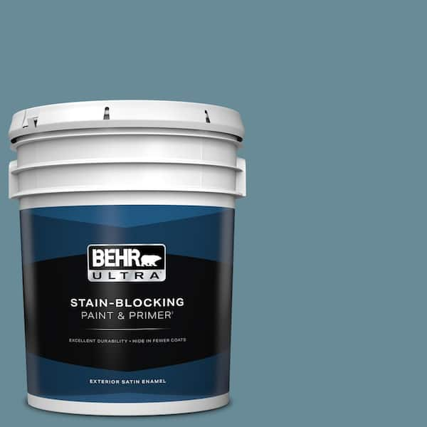 BEHR ULTRA 5 gal. #BIC-22 Relaxed Blue Satin Enamel Exterior Paint & Primer