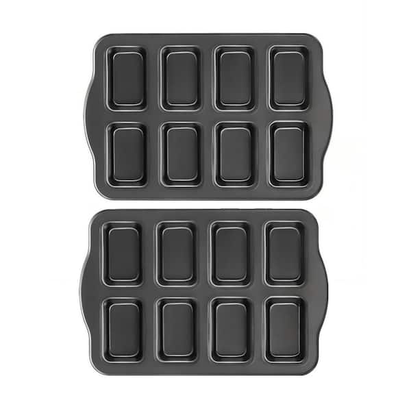 Heavy Duty Dark Grey Mini Loaf Baking Pans 8-Cavity, Nonstick Small Cornbread Pan, Tiny Banana Bread Pan Set (2-Pack)