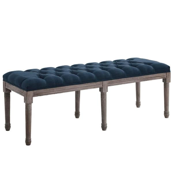 MODWAY Province French Vintage Upholstered Fabric Bench in Navy