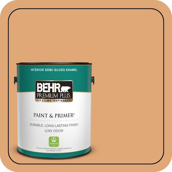 BEHR PREMIUM PLUS 1 gal. #280D-4 Caramel Sundae Semi-Gloss Enamel Low Odor Interior Paint & Primer