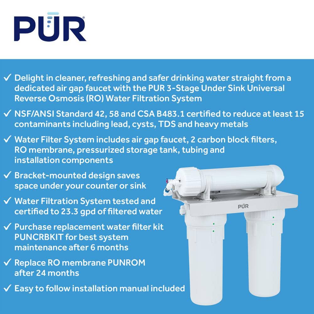 PUR 3-Stage White Under Sink Reverse Osmosis Water Filtration System