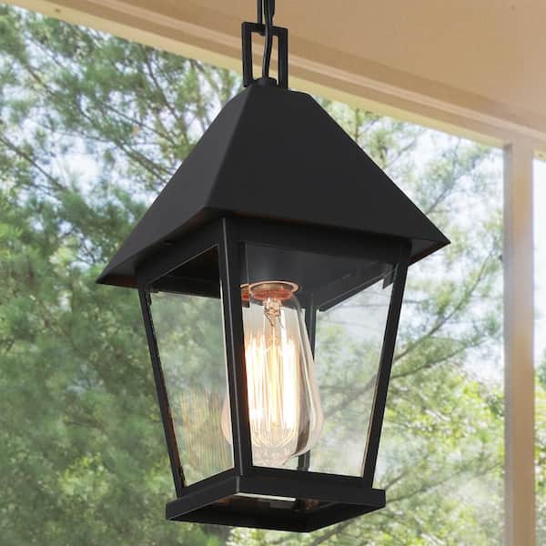 Uolfin Modern Industrial Kitchen Island Pendant Light 1-Light Black Lantern Pendant Light with Clear Glass Shade