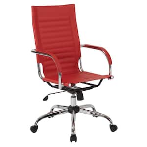 Trinidad High Back Office Chair with Fixed Padded Arms and Chrome Base and Accents in Red Fabric