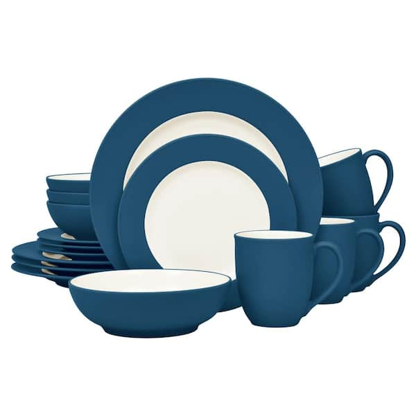 Noritake Colorwave Blue 16-Piece Rim (Blue) Stoneware Dinnerware Set ...