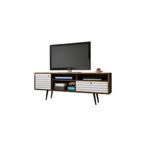 Liberty 71 in. Rustic Brown and White Composite TV Stand with 1 Drawer Fits TVs Up to 65 in. with Storage Doors