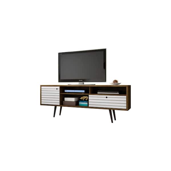 Manhattan Comfort Liberty 70.86 in. Rustic Brown and White TV Stand Fits TVs Up to 65 in. with Storage Doors and Cable Management