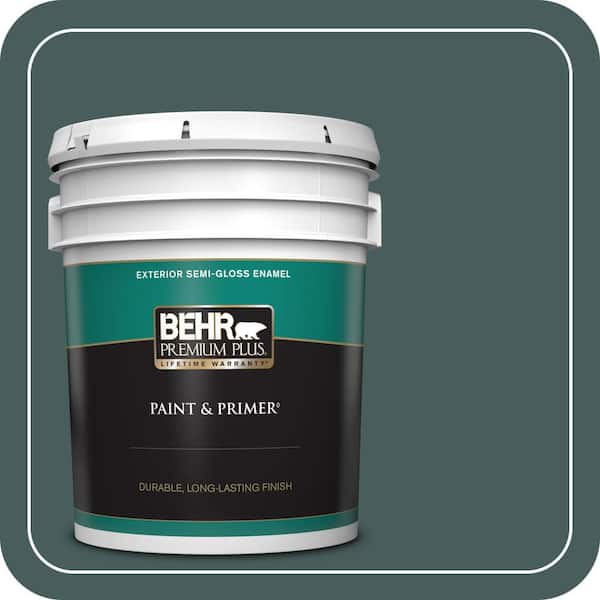 BEHR PREMIUM PLUS 5 gal. #490F-7 Jungle Green Semi-Gloss Enamel Exterior Paint & Primer