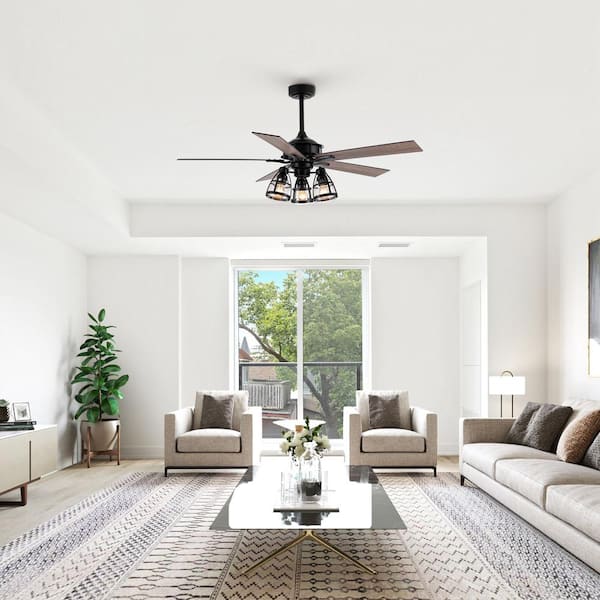 52 in. Indoor Matte Black Reversible Ceiling Fan with Light Kit and Remote Control