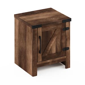 Jensen Farmhouse 17.72 in. Rustic Brown Rectangle Wood End Table with Barn Door
